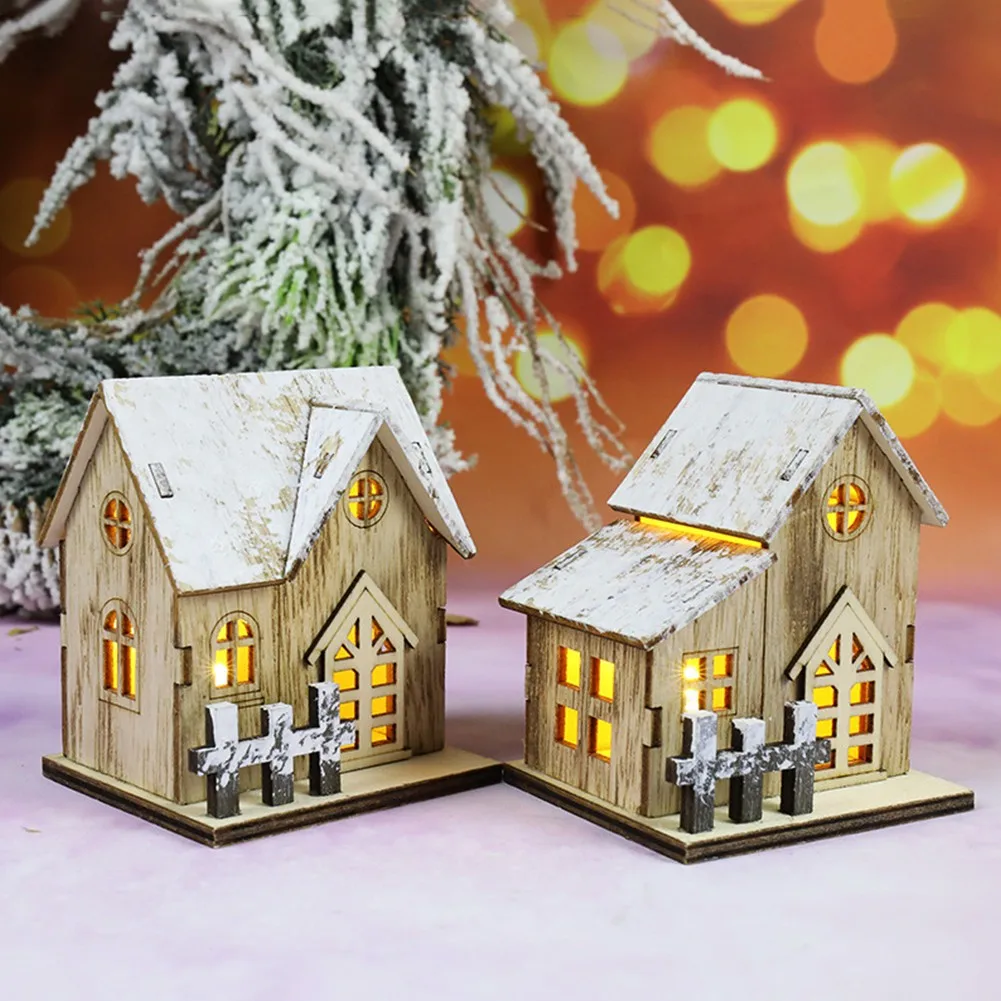 

Christmas LED Light Wooden House Luminous Cabin Merry Christmas Decorations For Home DIY Xmas Tree Ornaments Kids
