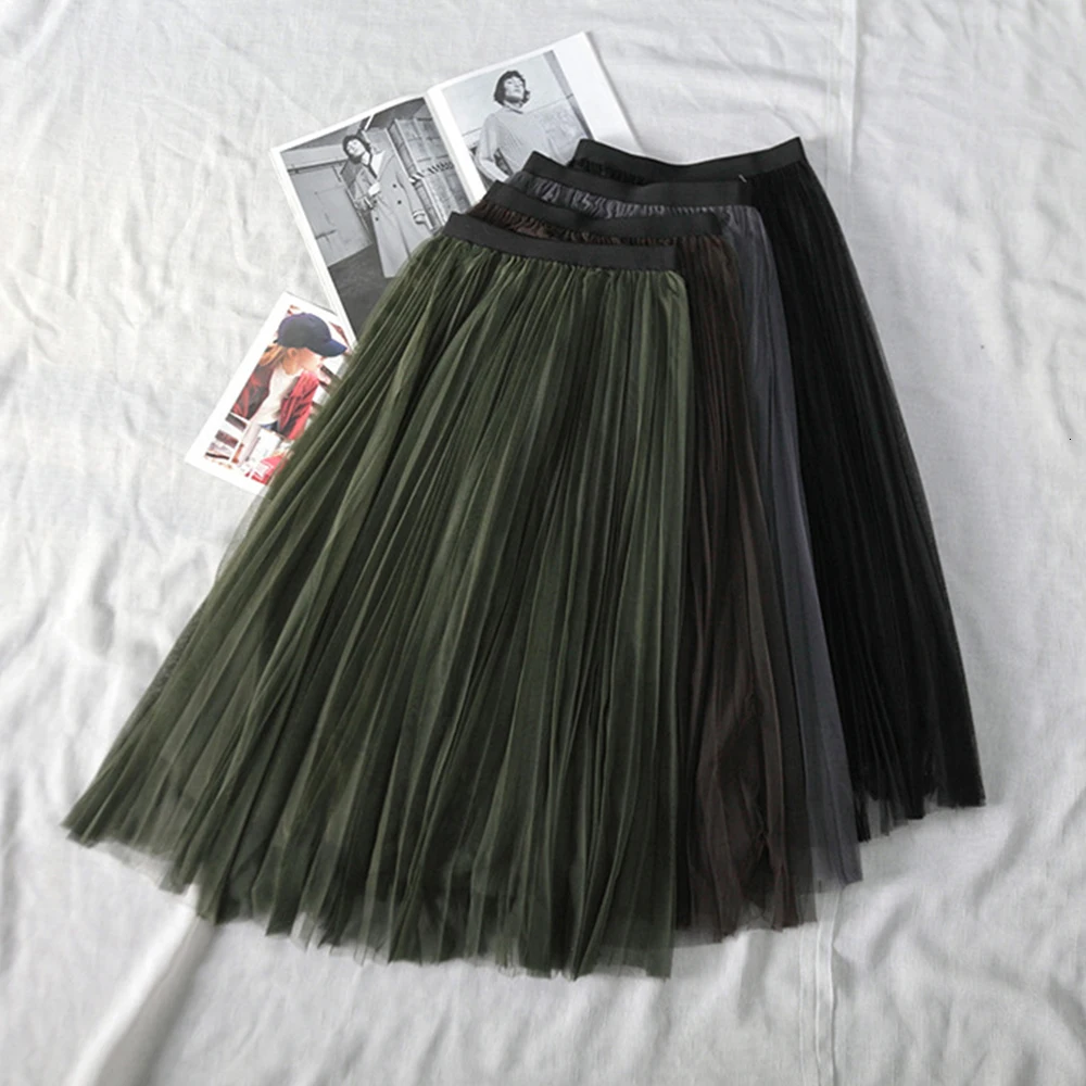 Женское повседневное фатиновое кружевное платье Однотонная юбка с высокой