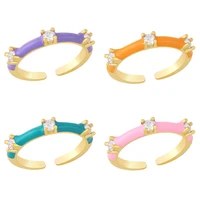 copper zircon paved colorful rings for women white stone open gold plated enamel ring girls jewelry
