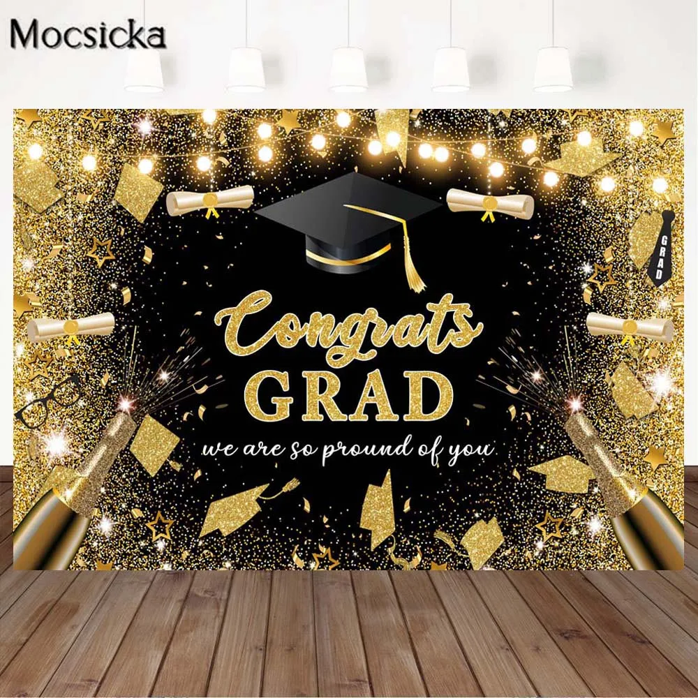 

We are So Proud Of You Class of 2022 Backdrop for Photography Graduates Party Graduation Cap Photo Background Gold Glitter Decor