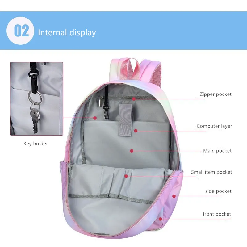 Girls Schoolbag For Women 2019 New Female School Bag Pink Travel Backpack Purses Laptop Book Bags for Teenage Girls