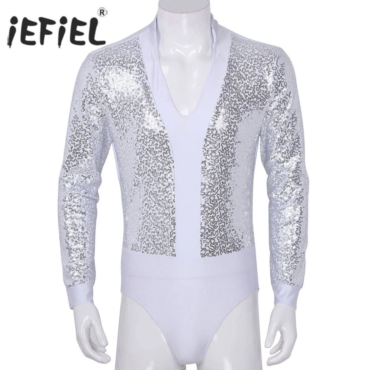Мужское боди для латиноамериканских танцев iEFiEL топы Блестящие Блестки модная