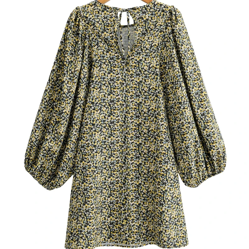 Kimotimo женское мини платье с длинными рукавами и Цветочный принт выдалбливают