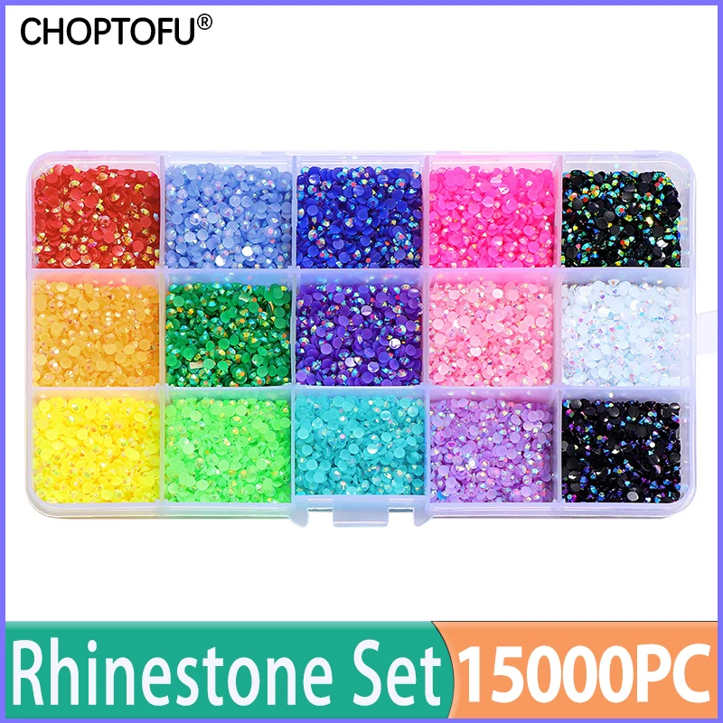 

15000PC/Box 15 Grids Nail Rhinestones FlatBack 3/4/5mm Crystal Resin AB Nail Art Decorations Diamond Jelly Rhinestones Set