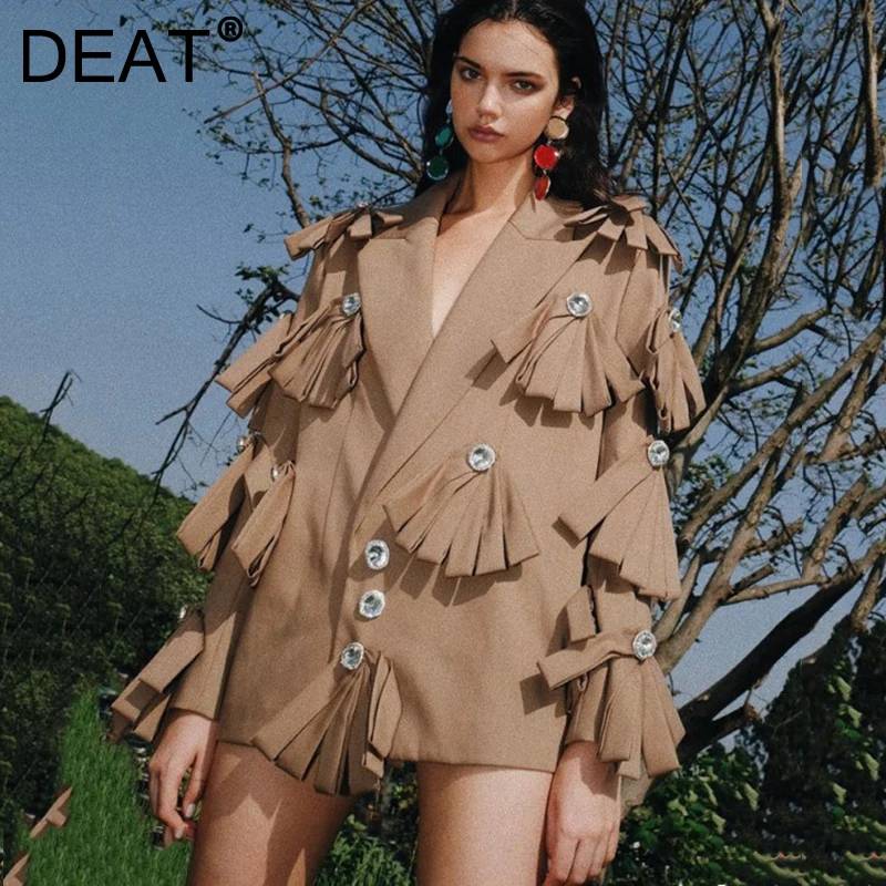 

DEAT 2021 New Autumn And Winter Fashion Casual Long Sleeve Loose Nail Bead Drill Button Bow Blazer Coat Women SL535