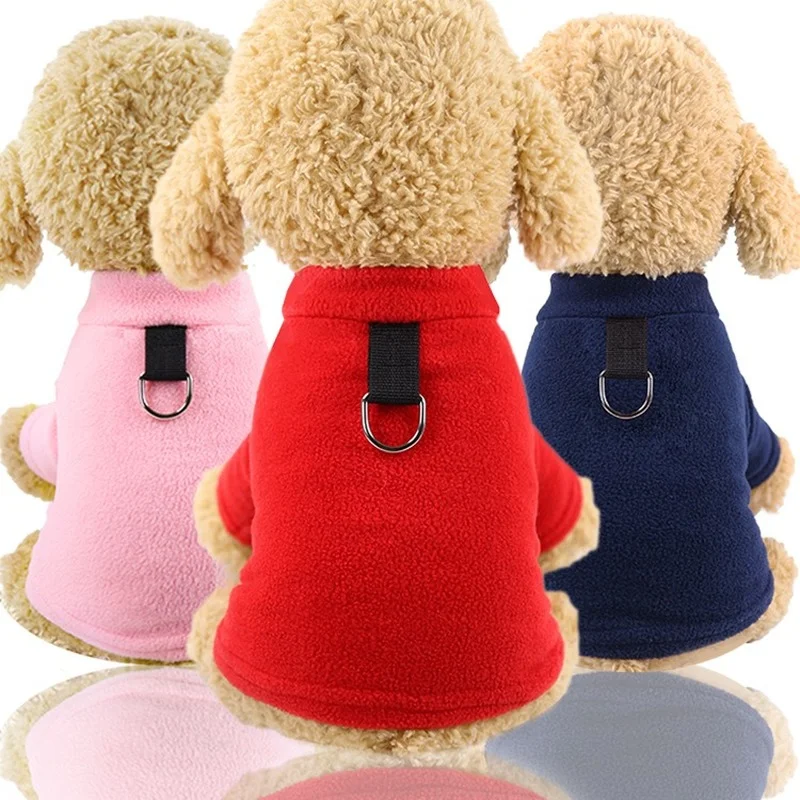 

New Autumn and Winter Warm Dog Clothes Pet Jacket Solid Cat Coat Polar Fleece Buckle Type Can Be Hung on The Leash Pet Clothes