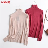 tangada 2021 high quality women solid thin woolen turtleneck knitted sweater jumper female basic pullovers chic tops 6d76