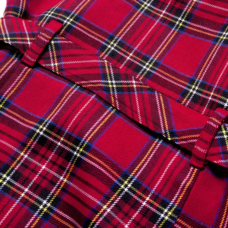 

Eye Buckle Belt Plaid Spring and Autumn Fashion Irregular Zipper High Waist Slim Street Belt Mini Sleeveless Stitching Dress