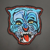 fashion blue cool tiger embroidered patch for jacket clothes vest diy apparel accessories ironing punk rock biker applique