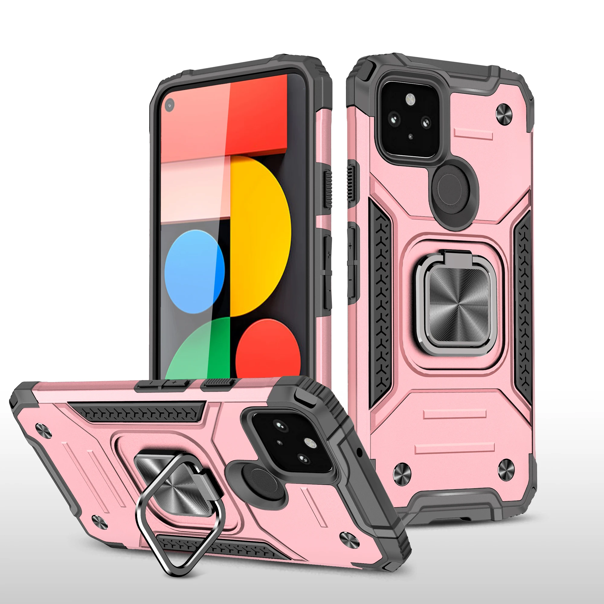 

Fashion Shockproof Armor Rugged Heavy Phone Case For Google Pixel 5 4A 5A 5G Ring Mignetic Kickstand Protection Back PC Cover