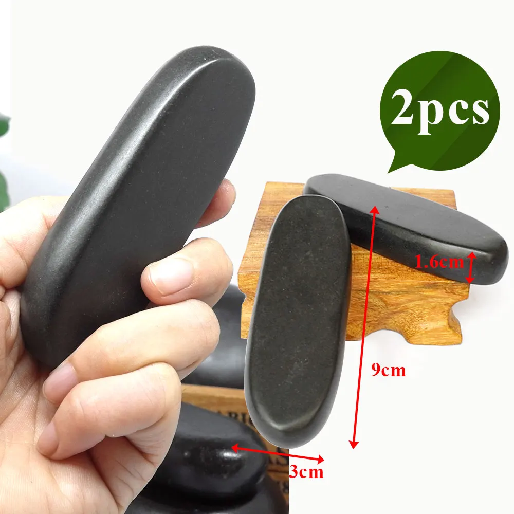 2pcs 9x3cm Горячий камень, массажный набор, снимает стресс, боль в спине, забота о здоровье, акупрессура, лава, базальтовые камни для здоровья, горячий спа-рок - Цвет: 2pcs 9x3cm