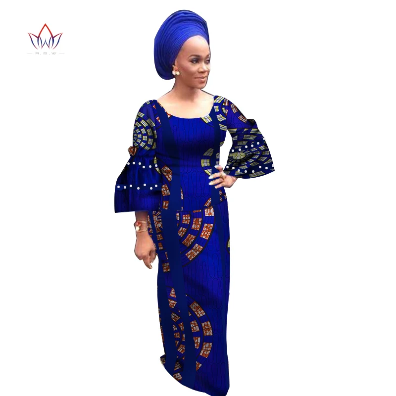 BRW 2 Piece Set African Clothing Women Fashion Pearl top and Long Skirt Bazin Riche Africa Print Lady Party Skirt Set WY3858