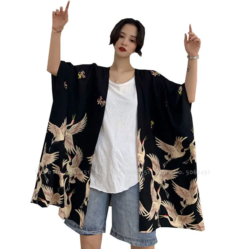 

Kimono Robe Women Men Couple Japanese Style Ao Dai Thin Coat Streetwear Cardigan Chinese Yukata Haori Thailand Vietnam Clothing