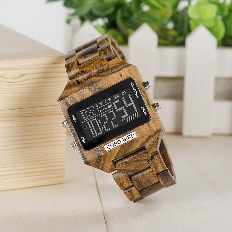 Мужские Цифровые часы BOBOBIRD деревянные многофункциональные с 4 изменяемыми