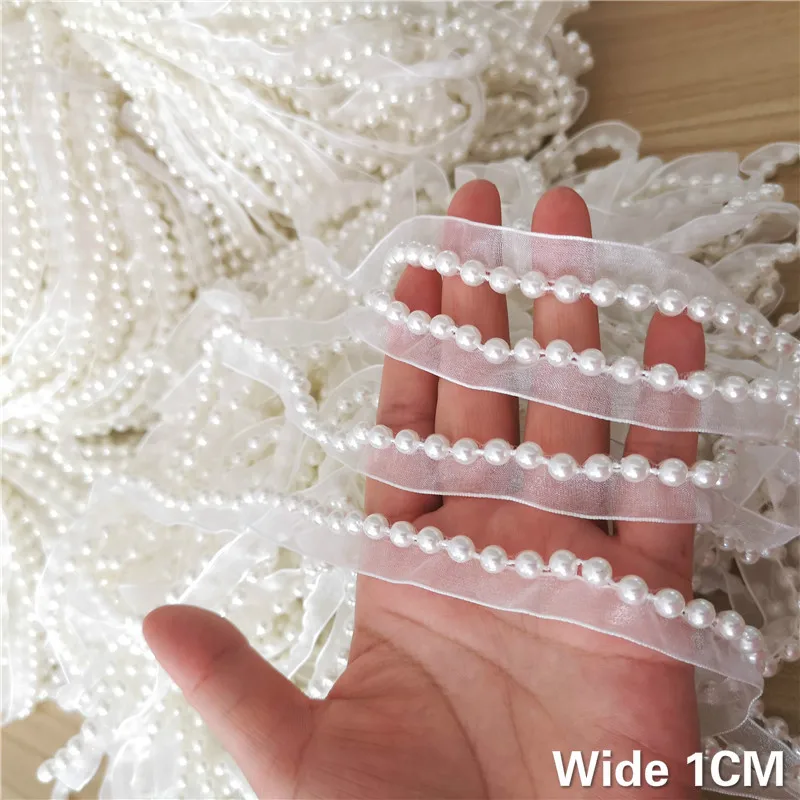 

1CM Wide Beautiful White Organza Glitter Beads Guipure Lace Fabric Collar Trim Ribbon DIY Venise Garment Sewing Applique Decor