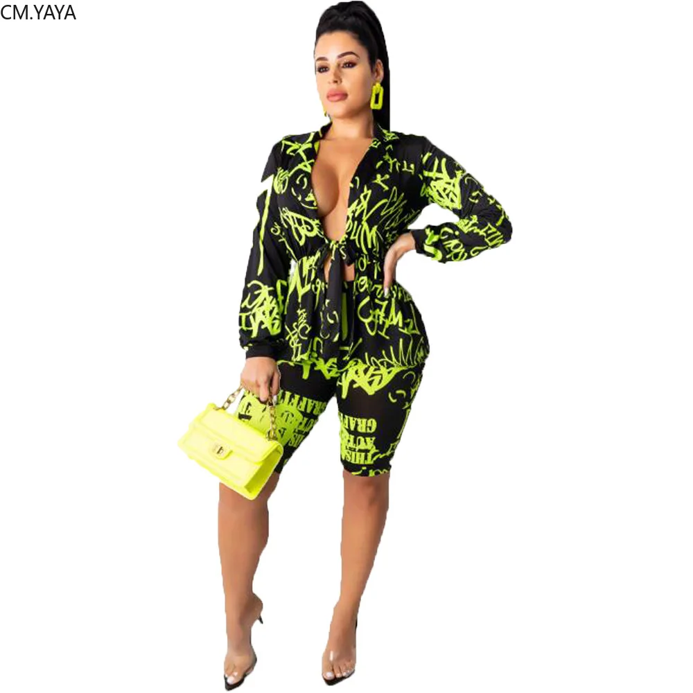 Осенний Женский комплект с буквенным принтом из двух предметов: топ V-образным