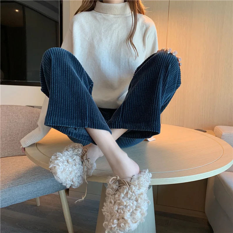 

Corduroy Straight Leg Casual Pants Women's Autumn New Loose Korean Style High Waist Ladies Drape Mopping Wide Leg Pants Trousers