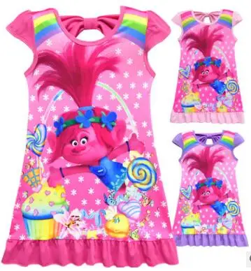 Платья с троллями для девочек костюмы троллей короткими рукавами Летнее Детское