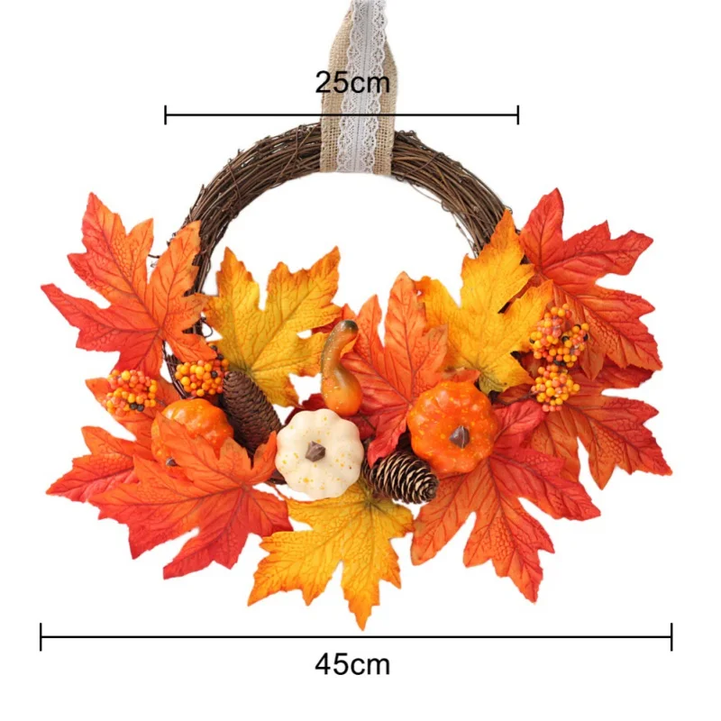 

Thanksgiving Rattan Wreath Garland With Artificial Maple Leaves Pumpkins And Berries Front Door Window Holiday Decor Supplies