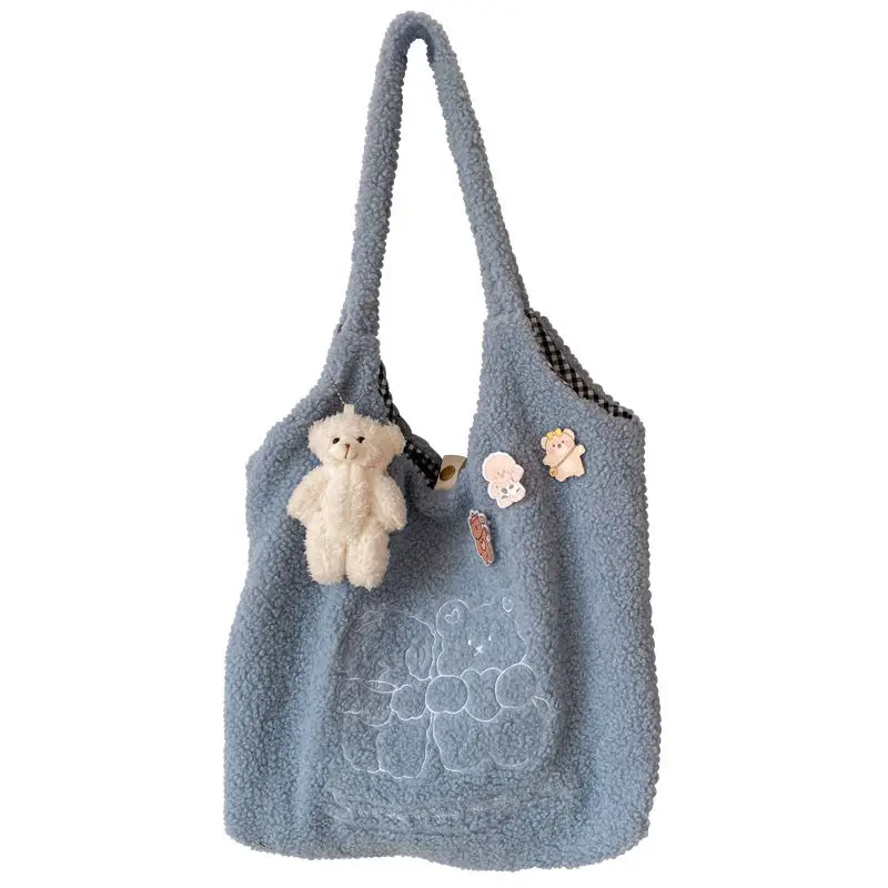 Сумка-тоут женская с мультипликационным рисунком плюшевая вместительная