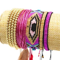 zhongvi bohemian friendship 5pcs one set eye lady crystal jewelry women adjustable handmade woven tassel miyuki bead bracelet