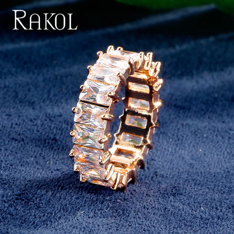 RAKOL New Luxury Charm AAA Baguette Cubic Zirconia Wedding Rings for Women Fashion Cz Crystal Ring Party Wedding Jewelry RR21197