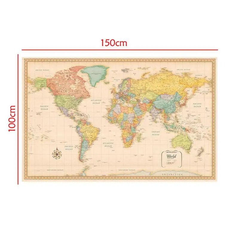 Карта мира Классическая из нетканого материала 150x100 см| |