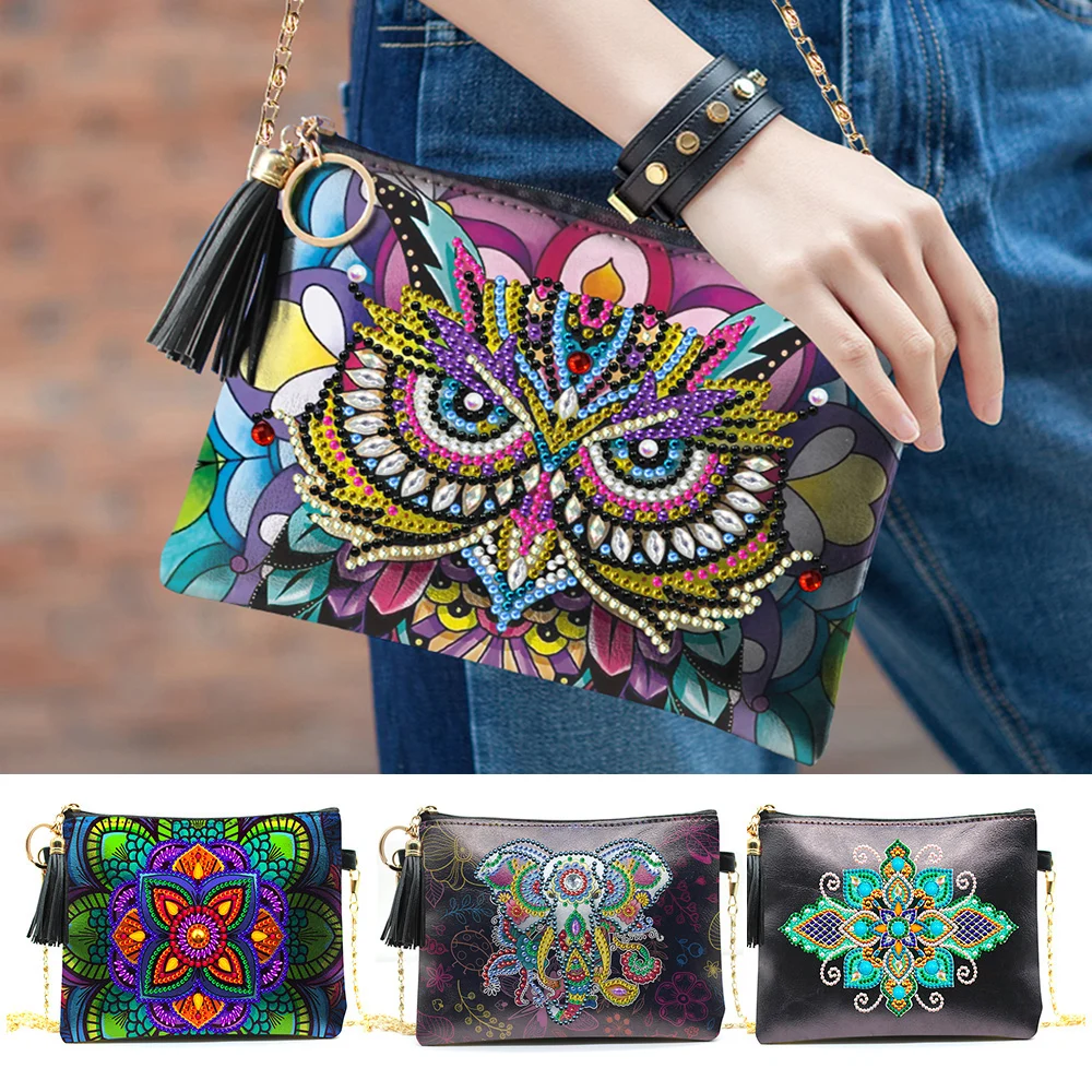 DIY специальные Форма алмазов картина кошелек на плечо с цепочкой кожаная сумка
