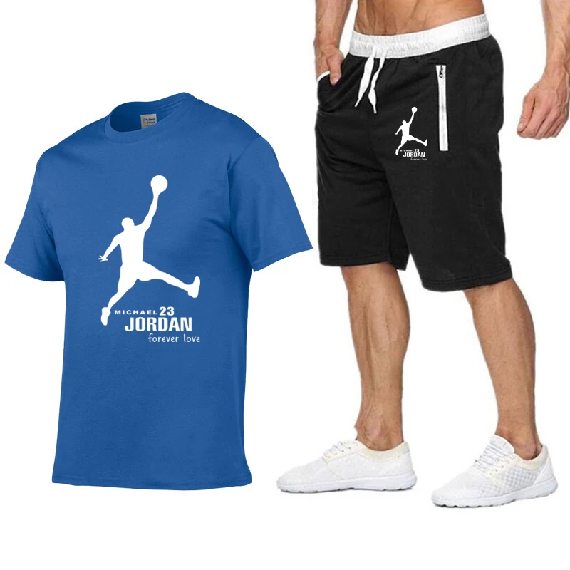 

Jordan23 Brand Men T shirt+Beach Shorts Sets 2021 Summer Jogging Pants T-shirt Tracksuit Funny Streetwear Harajuku Tops Tshirt
