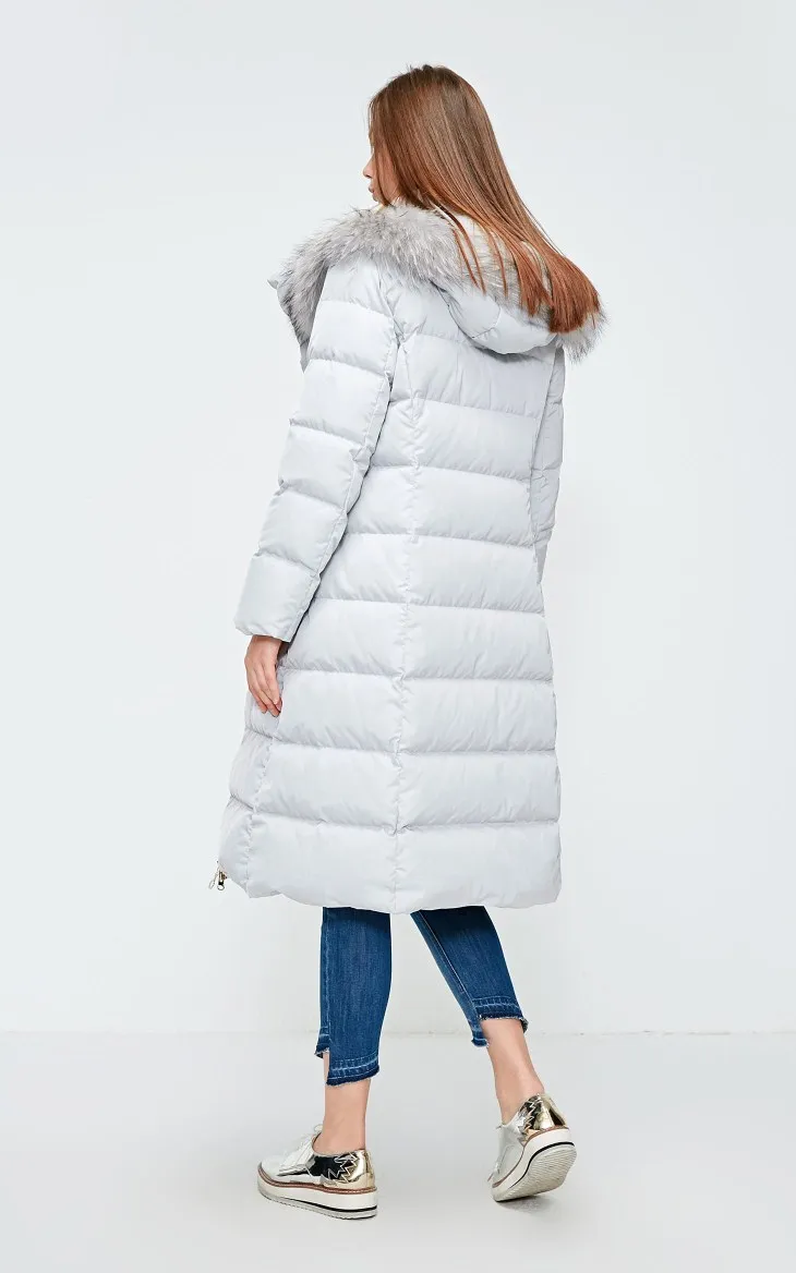 Vero Moda женский 90% белый утиный пух Талия молния с капюшоном мех енота длинный пуховик парка пальто | 318412532