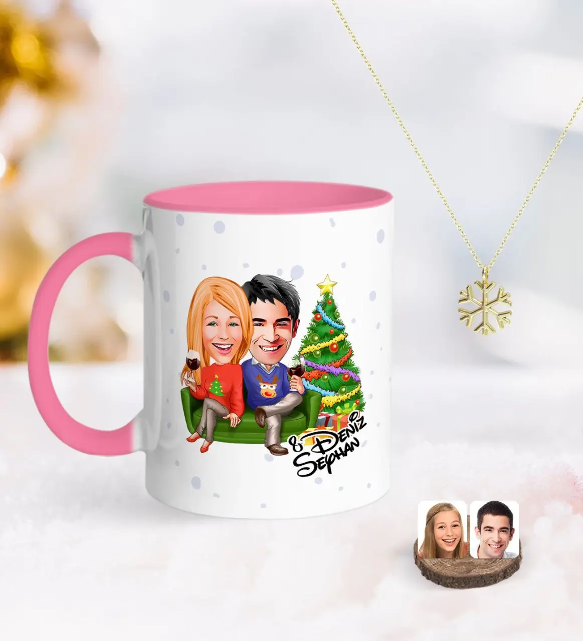 

Персонализированные Новый год День Святого Валентина карикатура розовый кружка и снежную погоду их Kolye-4