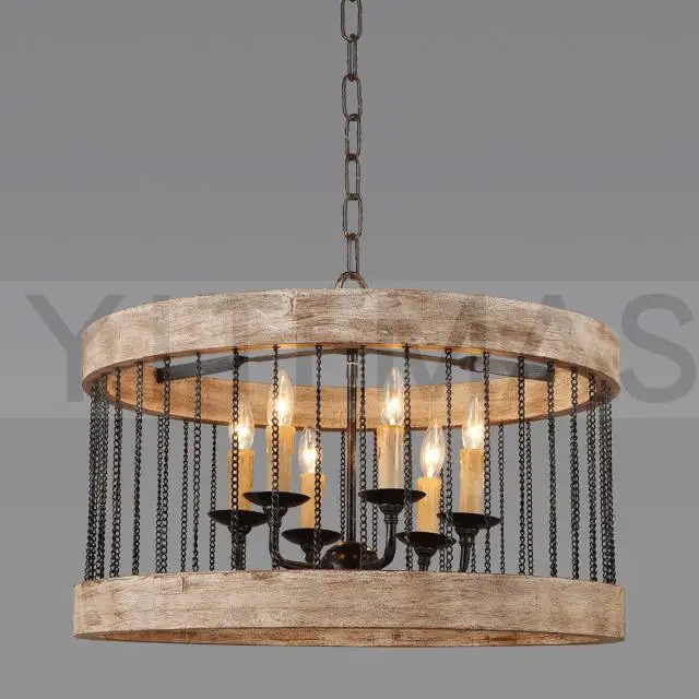 Черный винтажный подвесной светильник деревянный 6 светлый французский
