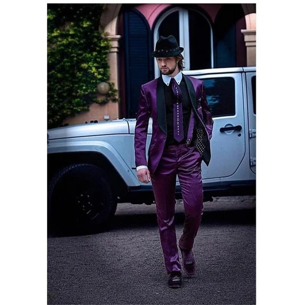 

Новинка 2021, Модный высококачественный смокинг на заказ, облегающий мужской костюм, Свадебный фиолетовый костюм для жениха, Лучший человек, ...