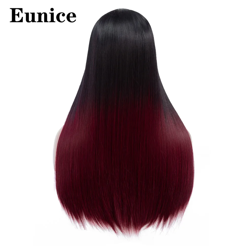 Ombre burgundy Синтетический Средний парк темный корень женский черный длинные шелковистые прямые парики Омбре Красный Розовый Синий Коричневый Серый косплей парики для женщин - Цвет: Ombre burgundy