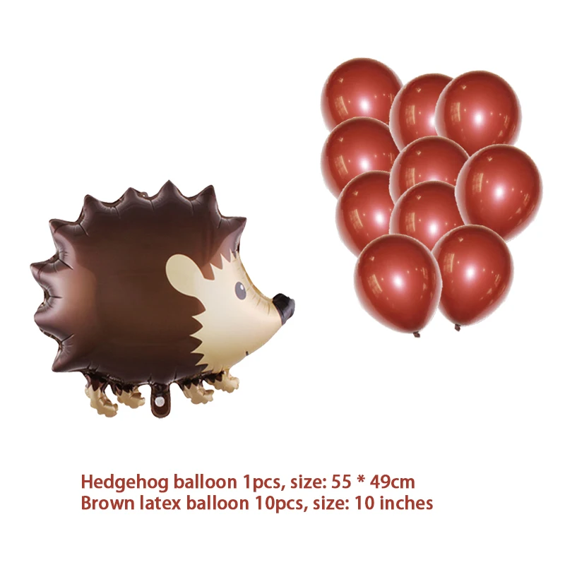 

Combination of 11pcs hedgehog aluminum film balloon and brown latex balloon Cartoon Animal foil Balloon Birthday Safari Party