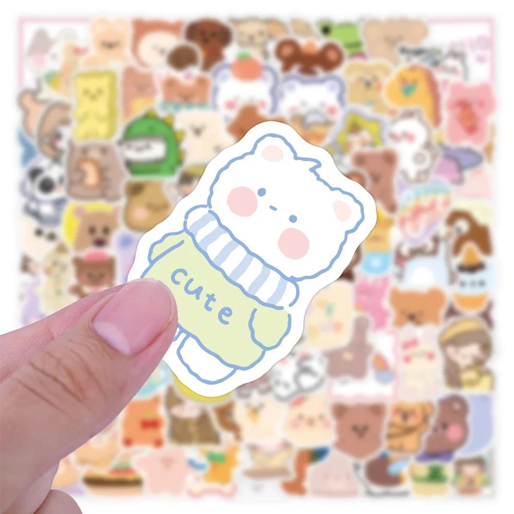 100 Pcs/Bag Cute Cartoon Bear Stickers Laptop Mobile Phone Case Scrapbooking Decorative Sticker DIY Diary Album Label | Багаж и сумки