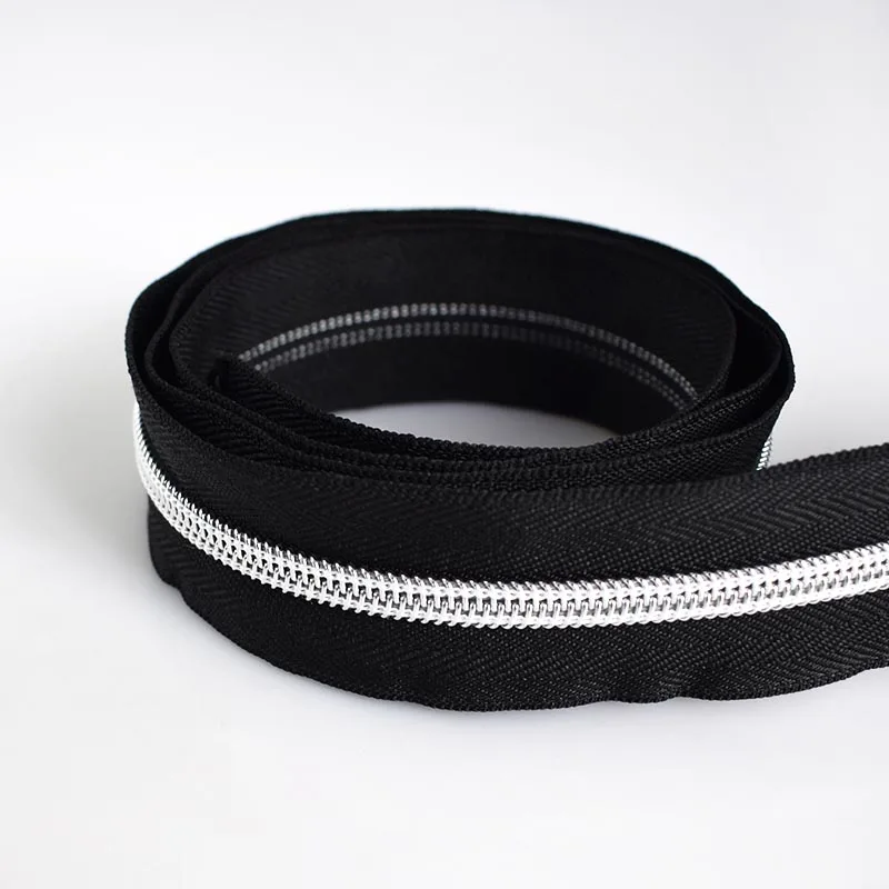blackclothsilver 4 метра Эко-дружественных 5# нейлоновая молния для шитья DIY Одежда с молниями открытые молнии спортивное пальто Сумка Одежда Аксессуары - Цвет: blackclothsilver