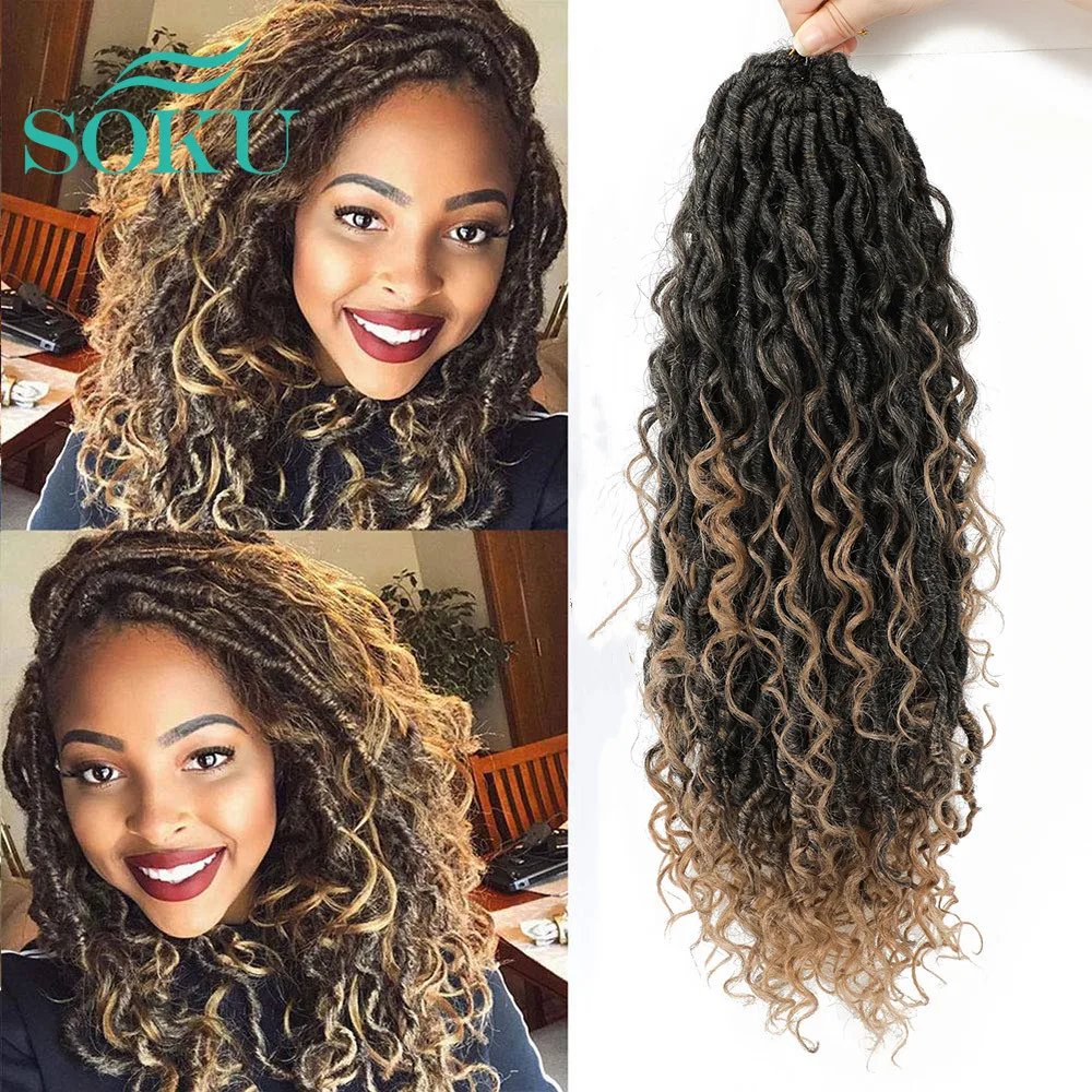 

Ombre Brown Synthetic Crochet Braids Hair Passion Twist River Goddess Braiding Hair Extension Faux Locs With Curly Hair SOKU