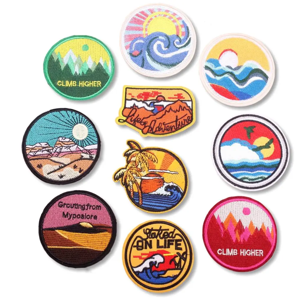 

10 Pcs Sunrise and sunset Series For Ironing on Embroidered Patches For Hat Jeans Sticker Sew-on DIY Clothes Iron Patch Applique