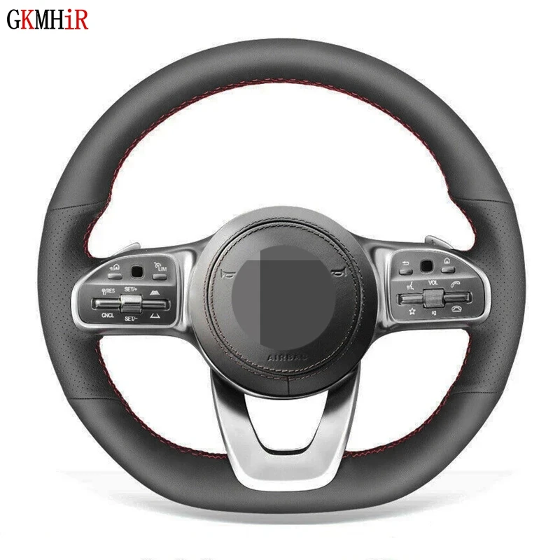 

Black Genuine Leather Car Steering Wheel Cover For Mercedes Benz W177 V177 W247 W205 C118 C257 W213 EQA H243 2018-2021