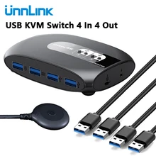 Unnlink 4 Ports KVM USB 3.0 Switch with Extender USB 3.0 X4 Keyboard Mouse Printer U Disk for 4 PCs Computers Laptops Switch Box