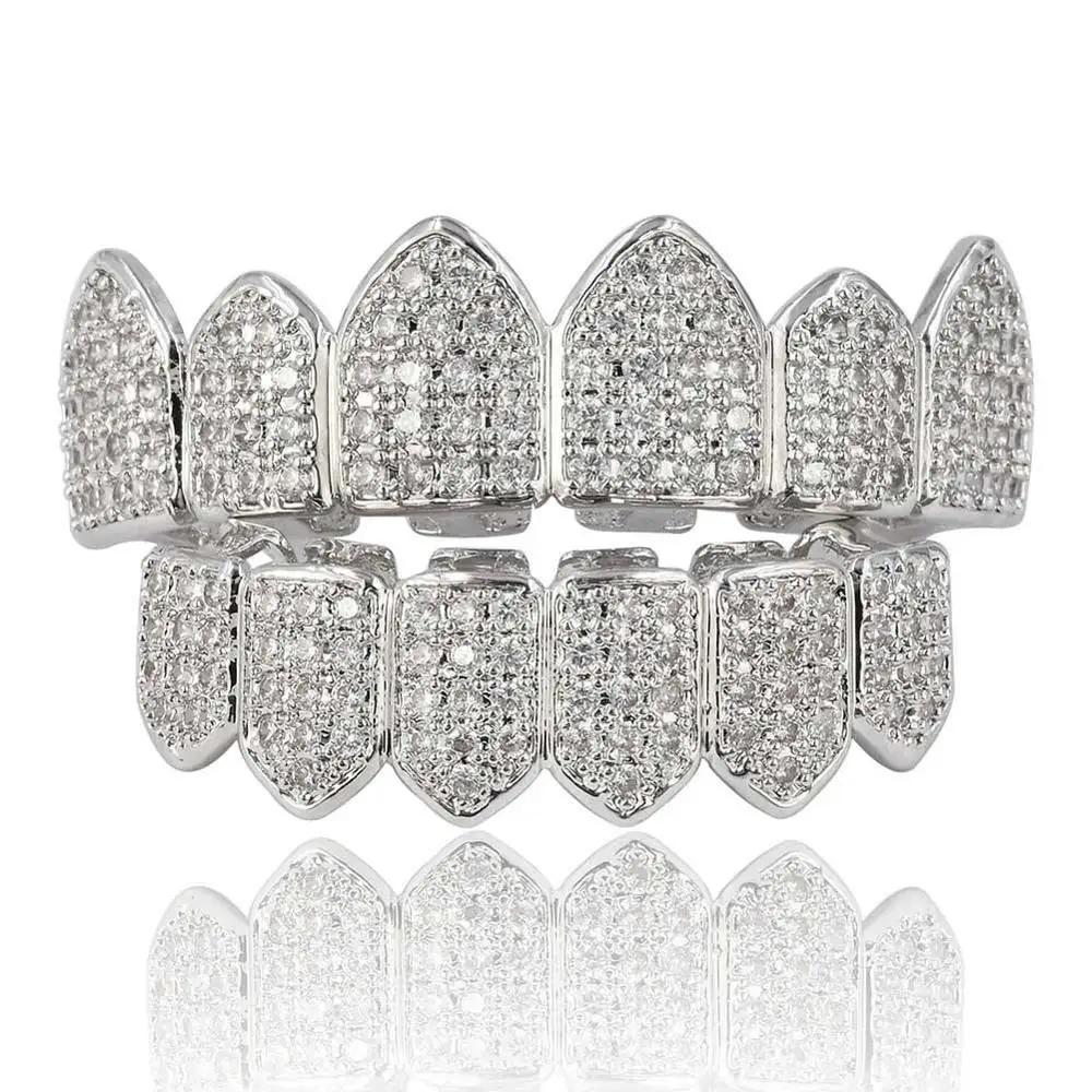 Хип-хоп фианит проложенный Bling Iced Out плоские зубы Grillzs набор верхней нижней части