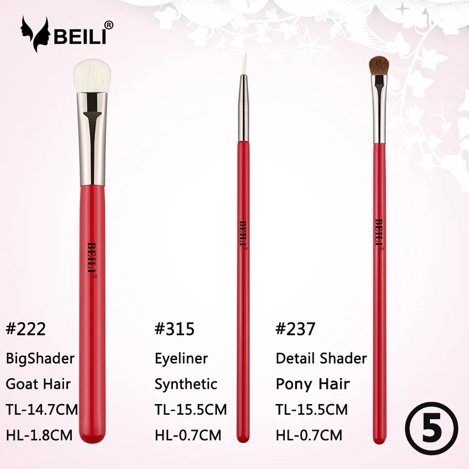 BEILI Amber 3 шт. Профессиональный набор кистей для макияжа глаз кисть для теней Косметика Тени для век подводка для бровей натуральные волосы макияж