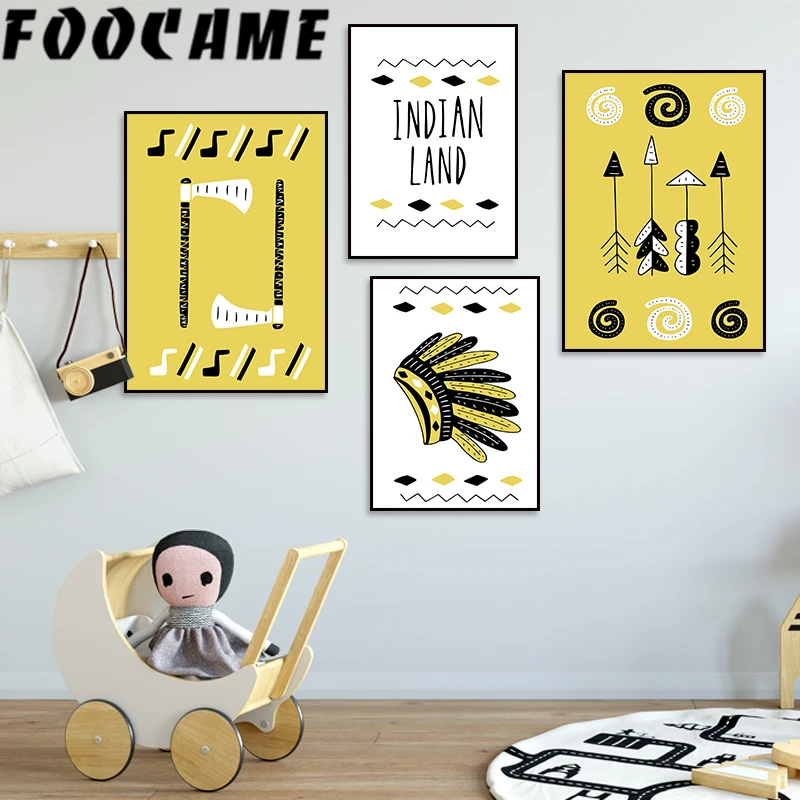 Индийская стрела желтый черный мультфильм плакаты и принты Искусство Холст