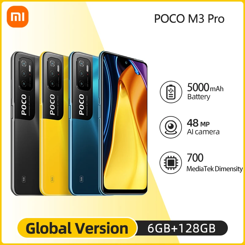 

Global Version POCO M3 Pro 5G Dimensity 700 Octa Core NFC 90Hz 6.5" FHD+ DotDisplay 48MP Triple Camera 5000mAh in Stock