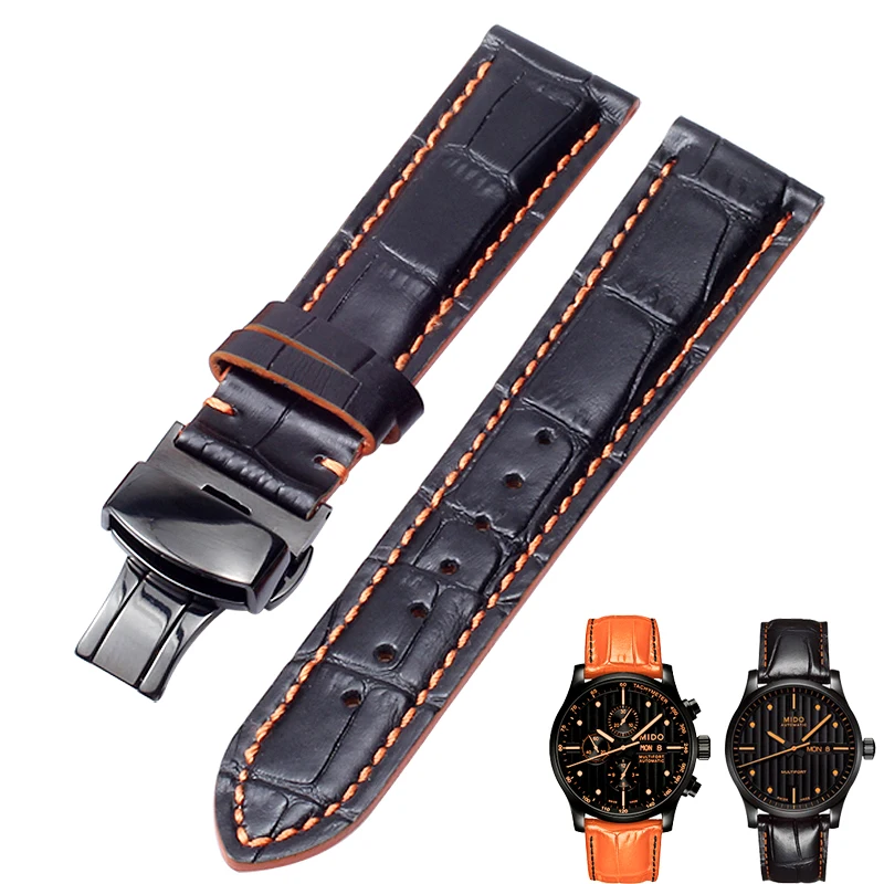Correas de reloj naranja y negro para mido-multifuerte serie M005, M005930, 20MM, 22mm, 23mm, correas de reloj de pulsera para hombre