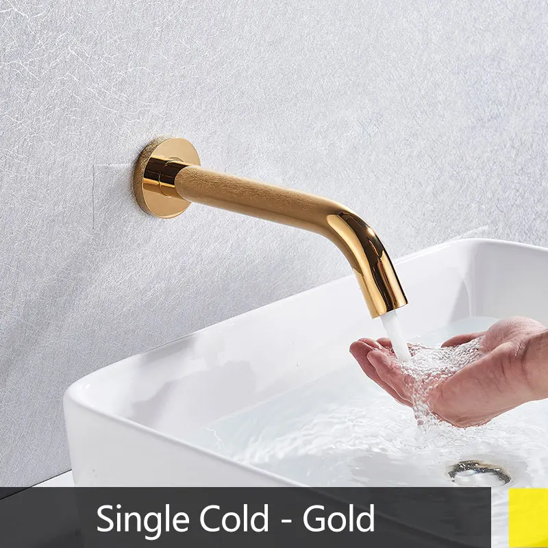 Single cold- gold Черненая chorme короткая или высокая автоматическая ручная сенсорная ванная раковина столешница для крана горячая и холодная или Одиночная холодная Громкая связь Touch less - Цвет: Single cold- gold