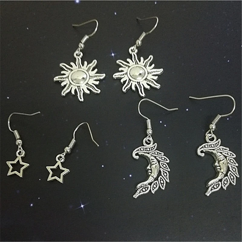 

3 Pairs of Sun Earrings, Moon Earrings and Star Earrings, Boho Earrings, Cute earrings Space Jewelry