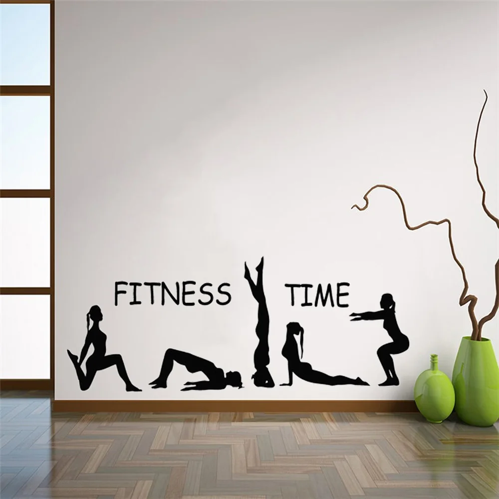 

Fitness Time Wall Decal Sport Girls Gymnast Yoga Art Wall Stickers Gym Home Deocration Vinyl Wall Art Mural Girl Sports