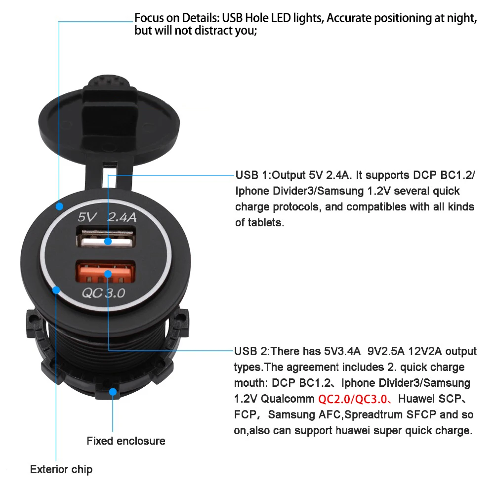 OHANEE QC 3 0 Мощность со штыревой частью соединения быстрая Зарядное устройство Dual USB